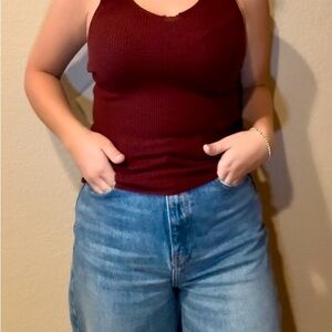 Double Zero Maroon Ribbed Tank Top